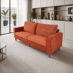 Divano Multoposto in Velluto a Coste Arancione, Stile Moderno, Tinta Unita, Braccioli Arrotolati, Lavabile, per Soggiorno, Ufficio e Seminterrato - Product Image 2