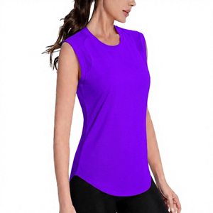 Débardeur de yoga sans manches pour femme, col rond, bleu clair uni, respirant, séchage rapide, écoresponsable, en Spandex et Polyester, coupe classique - Product Image 4