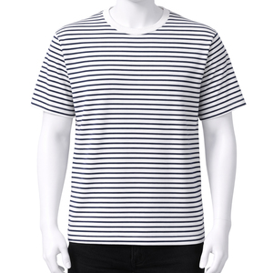 T-shirt décontracté rayé vierge pour homme, col rond, manches courtes, en coton, séchage rapide, respirant, avec option OEM – Vente en gros - Product Image 1