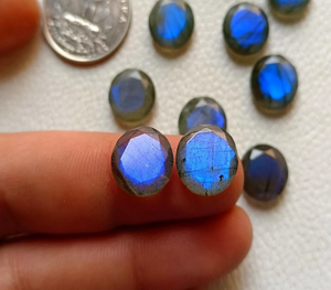 Cabochon de labradorite rond à coupe checker, avec éclat bleu, pierre précieuse en cristal non montée pour la fabrication de pendentifs et de bijoux, 12x12x4mm, pierres précieuses pour bijoux - Product Image 1