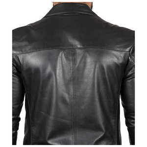 Men Double Breasted V-neck Black Leather <b>Blazer</b> Casual Full Length Sleeve Regular Fit Autumn Style Lightweight Jacket - Product Image 5