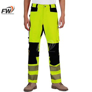 Pantalon de travail décontracté haute visibilité pour hommes, vêtements de sécurité réfléchissants avec taille élastique, cordon de serrage et poches - Product Image 1
