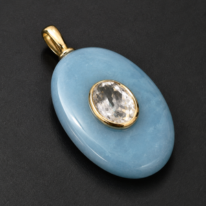 Pendentif en pierre précieuse aigue-marine naturelle avec incrustation de zircon, plaqué or 18 carats, pendentifs breloques en pierre à prix de gros par le fournisseur - Product Image 6