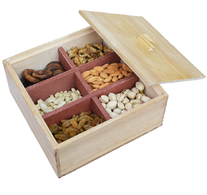 Boîte de rangement moderne et durable en bois pour fruits secs et noix avec 6 compartiments, couvercle et taille personnalisable - Product Image 1