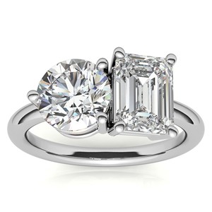 2.75TCW Emerald Cut And Round Brilliant Cut VVS1 Moissanite Engagement <b>Ring</b> Toi Et Moi <b>Ring</b> 10K White Gold <b>Two</b> <b>Stone</b> Wedding Rin - Product Image 1