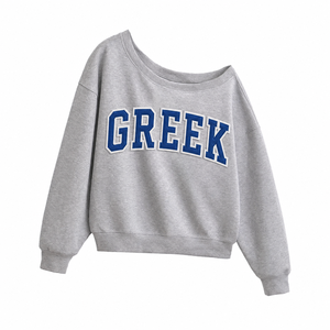 Sudadera Oversize de Otoño/Invierno con Hombros Caídos, Diseño Personalizado con Letras Griegas, Frente Sólido, Poliéster/Algodón Ecológico, con Apliques - Product Image 1