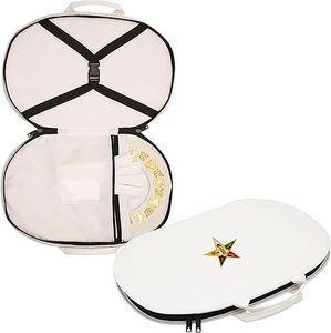 Premium Masonic OES Chain Collar Case – <b>White</b> Imitation Leather (Machine Embroidered) | Freemason Carrying Bag - Product Image 1