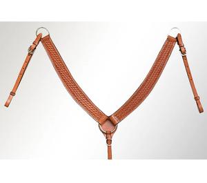 Cabezada, pechopetral y riendas de cuero tópico estilo western, con adornos de cesta ondulada hechos a mano y herrajes de acero inoxidable, fabricante indio. - Product Image 2