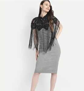 Cape de luxe noire à franges perlées pour mariage féminin - Veste enveloppante en polyester faite à la main avec détails à franges - Product Image 6