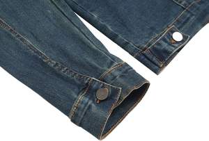 แจ็คเก็ตยีนส์ผู้ชายสีพื้นแบบสั่งตัดพอดีตัว คอตั้ง โลโก้ด้านหน้า ระบายอากาศได้ดี เป็นมิตรกับสิ่งแวดล้อม สไตล์สตรีทแวร์ - Product Image 3