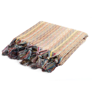 Manta de Algodón Tejida a Rayas Multicolores con Detalle de Borde con Borlas - Product Image 2