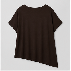 Camiseta Asimétrica Oversize de Manga Corta y Cuello Redondo para Mujer, Color Marrón Oscuro, WTS-0058 - Product Image 2