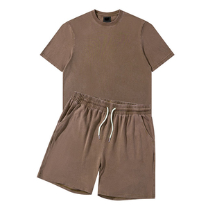 Unisex Cotton Jogger Suit Solid Pattern 2-Piece <b>Set</b> Sun Fade Printed Shorts & Sleeved Shorts Casual Summer Style for Men - Product Image 2