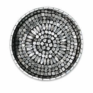 Plateau de service rond en nacre incrustée, mosaïque géométrique verte, plateau de centre de table, plateau décoratif de luxe - Product Image 4