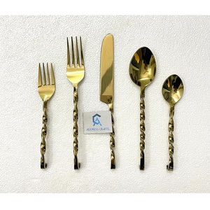 Juego de cubiertos ecológicos chapados en oro con mango retorcido, cuchara, tenedor, cuchillo, juego de cubiertos para mesa, vajilla para eventos de boda - Product Image 2