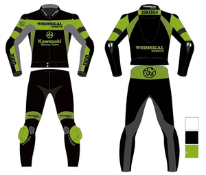 Professional Rawasaki Track Racing 2Pc JumpSuit/Traje Made to Measure Cowhide/Kangaroo Leather With <b>Level</b> 2 Protection - Product Image 1