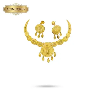 New Arrival Women's 18K Gold Plated Traditional Indian Design African Bridal Jewelry Set with <b>Charm</b> Necklace and Earrings - Product Image 2