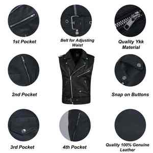 Gilet moto en jean éco-responsable pour homme avec fermeture éclair et poches, vêtement d'extérieur d'automne, col en V, coupe classique - Product Image 6