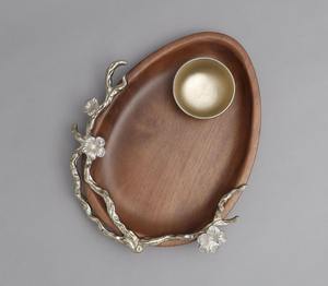 Plateau décoratif en bois de qualité supérieure avec accent floral métallique artistique et bol, plateau de service fait main pour la maison et l'hôtellerie, pour plats et assiettes - Product Image 6