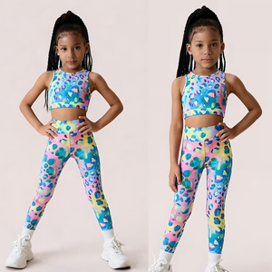 <b>Girls</b> Leopard Print Yoga Wear Set High Elastic Spandex Crop Top & <b>Biker</b> Shorts Sportswear Kit - Product Image 3