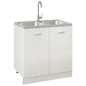 Évier de cuisine en acier inoxydable argenté avec deux bacs 31,5''x19,7''x6,1'' - Product Image 3