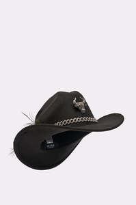 Sombrero de Vaquero Negro con Decoración de Cadena Bordada en 3D, Unisex, para Adultos, Estilo Casual, de 6 Paneles, de Fieltro, Ajustable, para las Cuatro Estaciones - Product Image 2