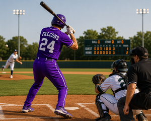 Ensemble uniforme de baseball Falcon violet pour homme adulte, personnalisable, respirant, en polyester, service OEM - Product Image 6