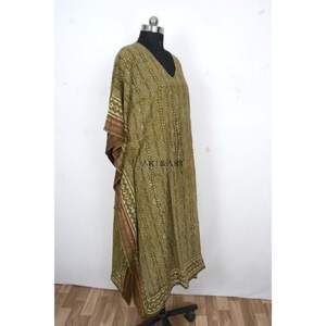 Robe Kaftan Indienne 100% Coton Imprimée au Bloc, Modeste, Faite à la Main, Florale, Longueur Midi, Taille Naturelle, Écologique, Quotidienne, Été Automne - Product Image 5