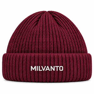 Bonnet en tricot côtelé bordeaux personnalisé avec logo brodé, bonnet d'hiver en tricot pour hommes et femmes, bonnets streetwear - Product Image 1
