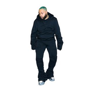 Conjunto de dos piezas de alta calidad para hombre, pantalones de chándal acampanados con logotipo personalizado, Sudadera con capucha, traje deportivo de invierno, ropa para correr - Product Image 2