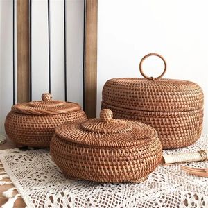 Handwoven Rattan <b>Basket</b> <b>With</b> <b>Lid</b> Natural <b>Wicker</b> Storage Organizer Home Kitchen Bathroom Decorative Storage Solution - Product Image 6