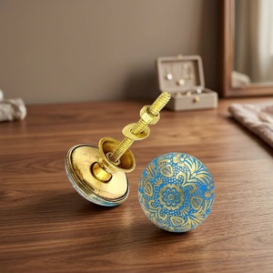 Poignée de meuble ronde multifonction en laiton et bois, motif floral bleu et or moderne, pour commode et tiroir - Product Image 3