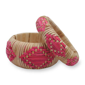 Pink rattan <b>bracelet</b> bangles stylish bangle <b>set</b> for sale weave <b>bracelets</b> lady hand wear essentials - Product Image 2