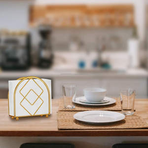 Porte-serviettes en métal fini or de la plus haute qualité et support élégant organisateur de Table à manger d'intérieur pour le stockage de serviettes en papier - Product Image 4
