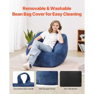 Sedia a sacco a 3 piedi con morbida copertura in velluto orsacchiotto 25D imbottita in Memory Foam morbida tasca portaoggetti blu per camera da letto giochi - Product Image 5