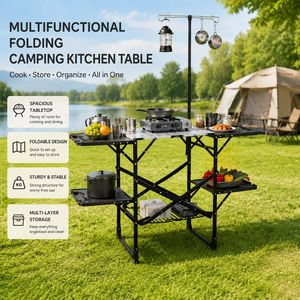 Foldable Aluminum <b>Camping</b> Kitchen <b>Table</b> with Heat Resistant Top Detachable Lamper 4 Side Trays Mesh <b>Storage</b> Rack - Product Image 3