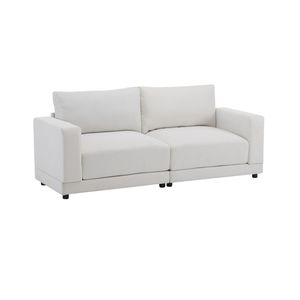 Divano Moderno Bianco con Braccioli Squadrati, Rivestimento in Tessuto Morbido e Cuscini Profondi, Gambe in Legno Robuste per Camera da Letto e Soggiorno - Product Image 6