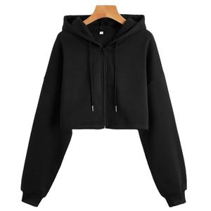 Full Sleeve Hoodies <b>Crop</b> Top Autumn <b>Hoodie</b> <b>Zip</b> <b>up</b> Women's Custom Color <b>Crop</b> Top Hoodies - Product Image 3