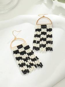 Black White Gold Shan India Bohemia Multicolor Miyuki Handmade Glass Beaded Dangle <b>Earrings</b> Women Gold Plated Lead Cadmium AZO - Product Image 3