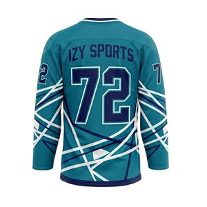 Maillot d'entraînement de hockey en polyester à manches longues, motif graphique matriciel filigrané teal profond, sublimé, pour équipe, vêtement de sport - Product Image 3