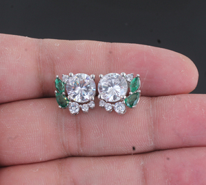 CZ Green Gemstone <b>Stud</b> Earrings Silver Plated Round Cut <b>Emerald</b> Green Chalcedony Ear <b>Studs</b> Wholesale Fashion Jewelry For Woman - Product Image 3