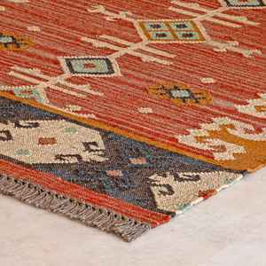 Tapis Kilim en jute et laine tissés à la main, joyeux et lumineux, pour salon, chambre et bureau - Product Image 5