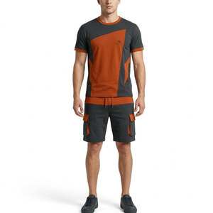 Conjunto de Camiseta y Pantalones Cortos de Verano para Hombre con Logotipo Personalizado, Dos Piezas, Color Sólido, Transpirable, Informal - Product Image 1