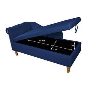 Chaise Longue Moderna in Velluto Blu Navy per Interni, Imbottita con Braccioli Arrotolati e Cuscino Contenitore, Poltrona da Camera da Letto - Product Image 3