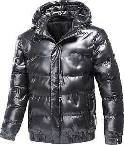 Wholesale Custom Canvas Glossy Puffer Jacket Winter Rain Coat Waterproof Breathable Front Logo Hooded Glossy Nylon Parka Jackets - Product Image 2