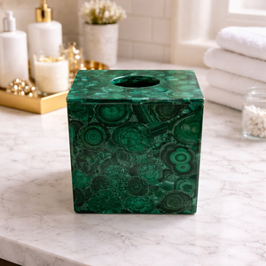 Boîte à mouchoirs de luxe en malachite, porte-mouchoirs décoratif en pierre verte et organiseur de salle de bain décoratif en malachite - Product Image 2