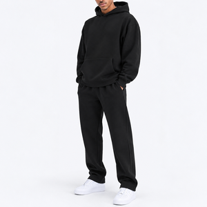 Men's Relaxed Fit Pullover <b>Hoodie</b> and Straight Leg Sweatpants Set Kangaroo Pocket Casual Two Piece Loungewear Wholesale - Product Image 1