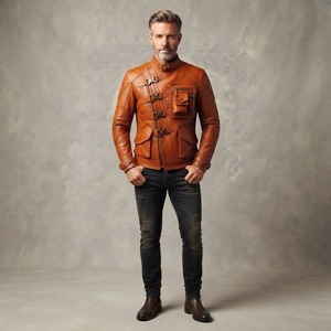 Custom Men's PU <b>Leather</b> Bomber Flight <b>Jacket</b> <b>Plus</b> <b>Size</b> Waterproof Breathable Eco-Friendly Windproof Winter Coat OEM Front - Product Image 2