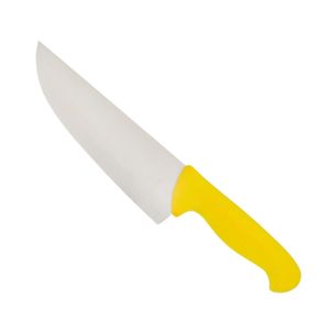 Couteaux de boucher à manche jaune avec lame large courbée argentée et poignée ergonomique avec protège-doigts pour la découpe de la viande, la tranche et la préparation des aliments - Product Image 2