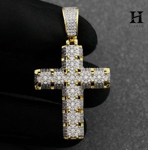 Custom Iced Out Two Tone <b>Cross</b> <b>Pendant</b> 925 <b>Sterling</b> <b>Silver</b> VVS Moissanite Double Layer Religious <b>Cross</b> Charm Hip Hop Jewelry Pas - Product Image 4